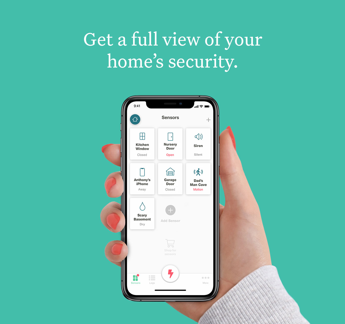Tableau de bord de l’application mobile Ooma Home Security A.