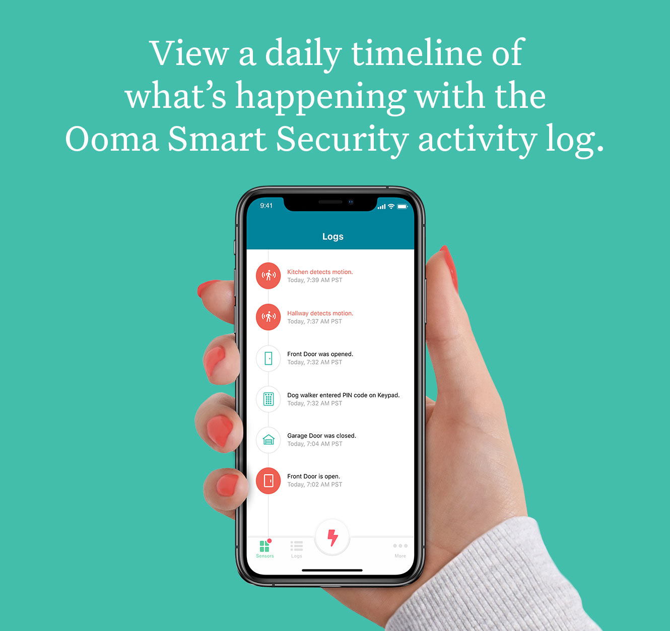 Tableau de bord de l’application mobile Ooma Home Security D.